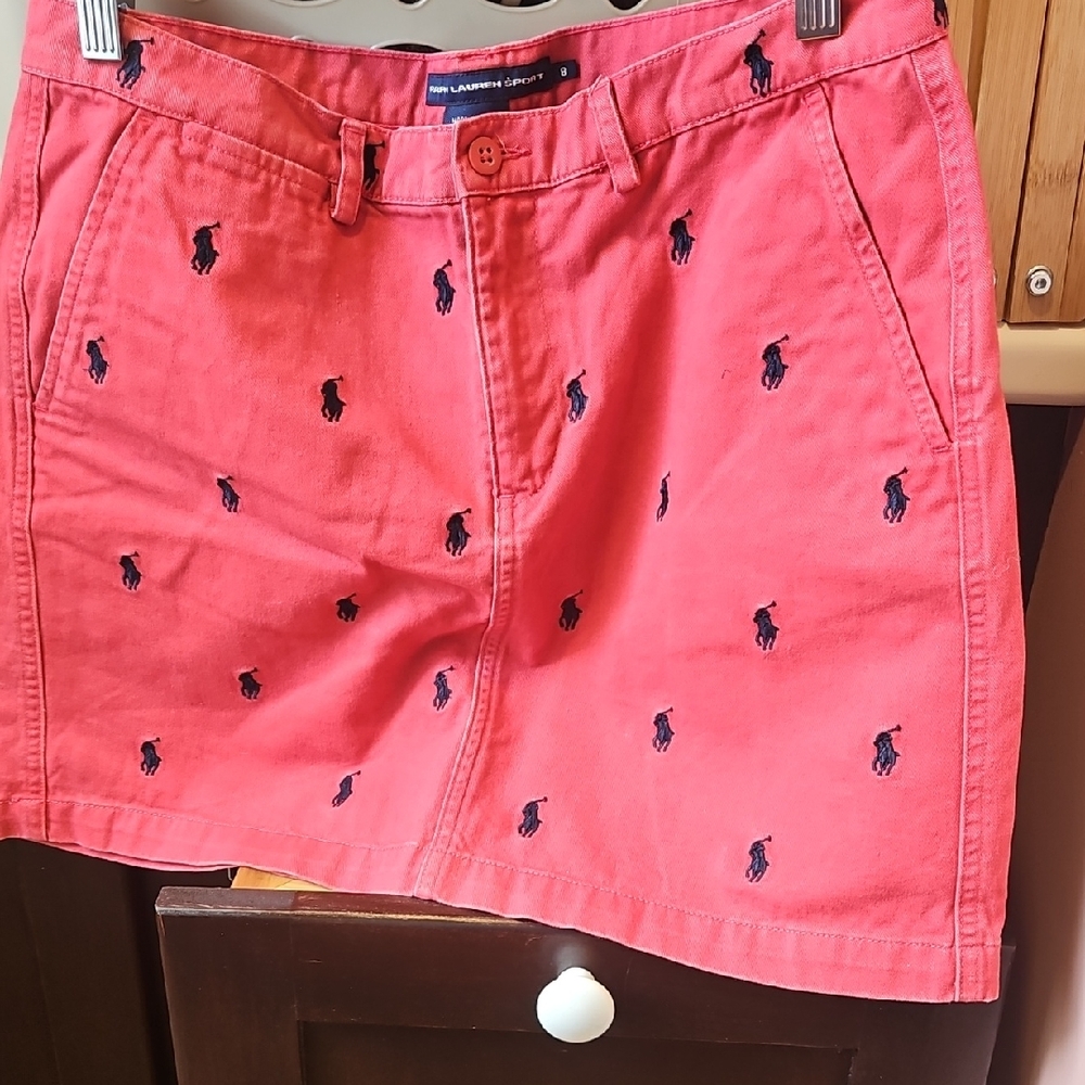 Ralph Lauren Red Skirt with Navy Embroidery